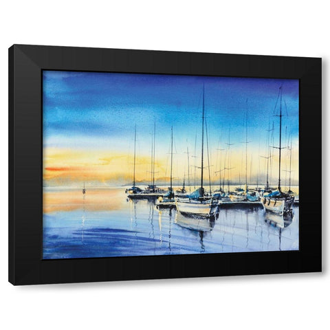 Bay Harbor Black Modern Wood Framed Art Print with Double Matting by Mazur, Ewa