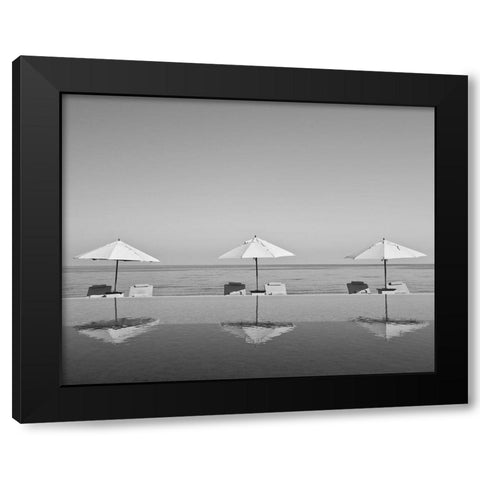 Umbrellas by the Sea Black Modern Wood Framed Art Print by Anonymous