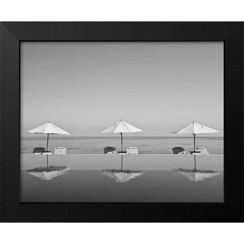 Umbrellas by the Sea Black Modern Wood Framed Art Print by Anonymous