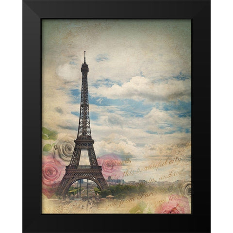 Eiffel in Rose Sky Black Modern Wood Framed Art Print by Anonymous