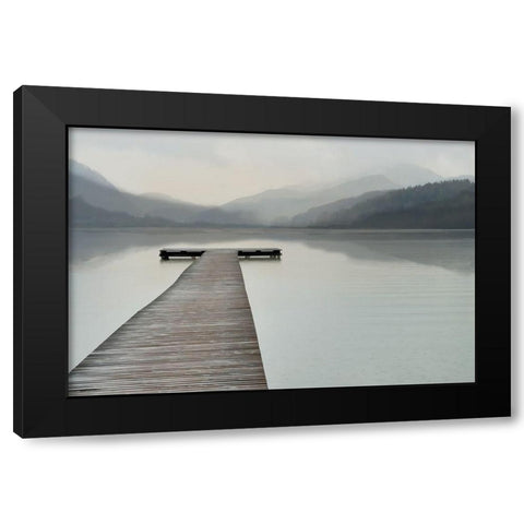 Solitude at the Pier, Color Black Modern Wood Framed Art Print with Double Matting by Anonymous
