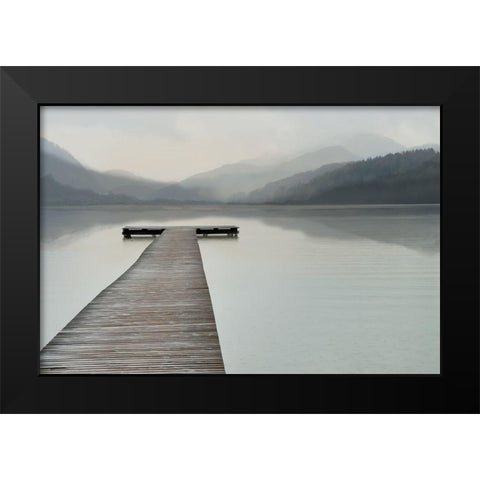Solitude at the Pier, Color Black Modern Wood Framed Art Print by Anonymous