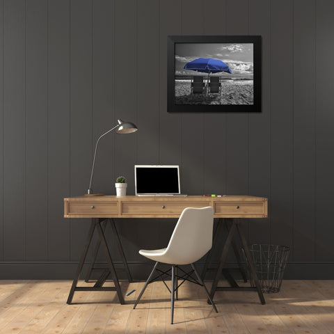 Blue Umbrella Black Modern Wood Framed Art Print by Turek, Eve