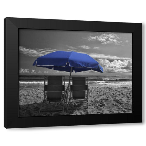 Blue Umbrella Black Modern Wood Framed Art Print by Turek, Eve