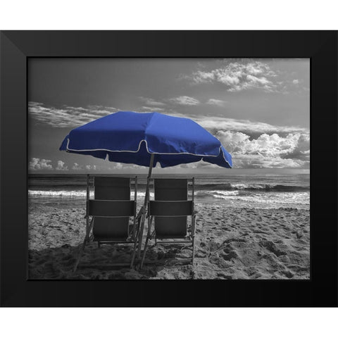 Blue Umbrella Black Modern Wood Framed Art Print by Turek, Eve