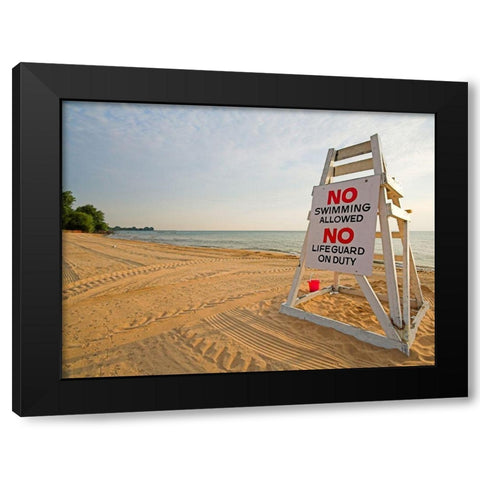 No Swimming, Color Black Modern Wood Framed Art Print by Anonymous