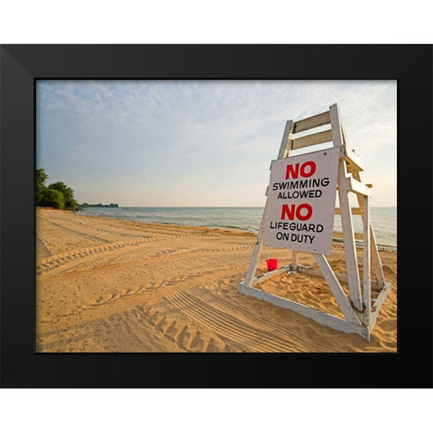 No Swimming, Color Black Modern Wood Framed Art Print by Anonymous