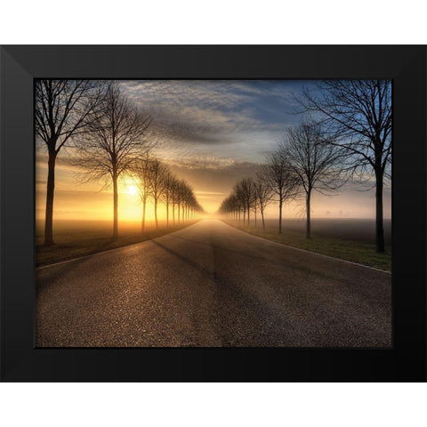 Vanishing Road Black Modern Wood Framed Art Print by Anonymous