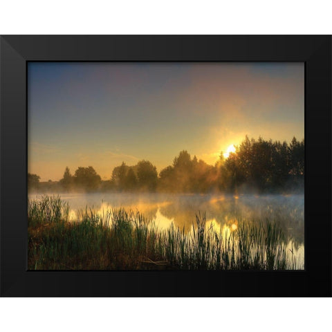 Canal Sunrise Black Modern Wood Framed Art Print by Anonymous