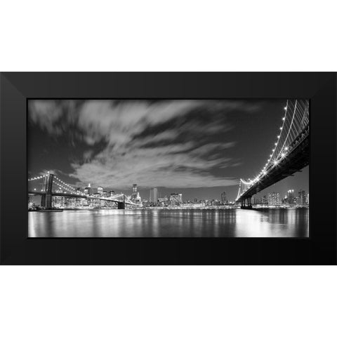 Brooklyn and Manhattan Bridge at Night II Black Modern Wood Framed Art Print by Anonymous