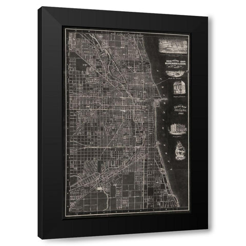 Antique Map of Chicago Black Modern Wood Framed Art Print by Blanchard