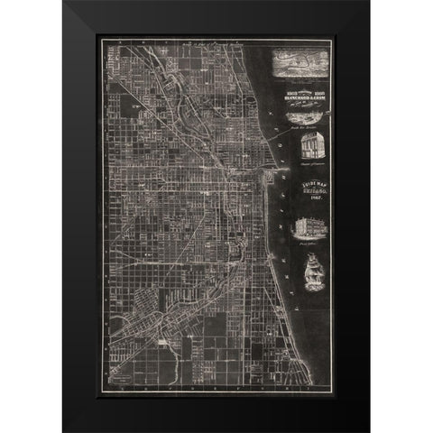 Antique Map of Chicago Black Modern Wood Framed Art Print by Blanchard