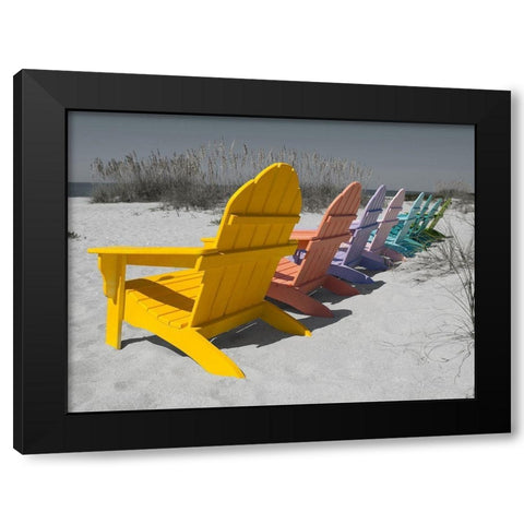 Colorful Beach Chairs Black Modern Wood Framed Art Print by Stegmann