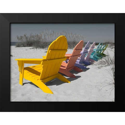 Colorful Beach Chairs Black Modern Wood Framed Art Print by Stegmann
