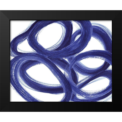 Indigo Ellipses Black Modern Wood Framed Art Print by Inuit
