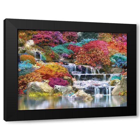 Flowering Waterfall Black Modern Wood Framed Art Print by Anonymous