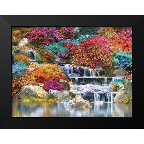 Flowering Waterfall Black Modern Wood Framed Art Print by Anonymous