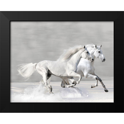 Winter Gallop Black Modern Wood Framed Art Print by Makarova