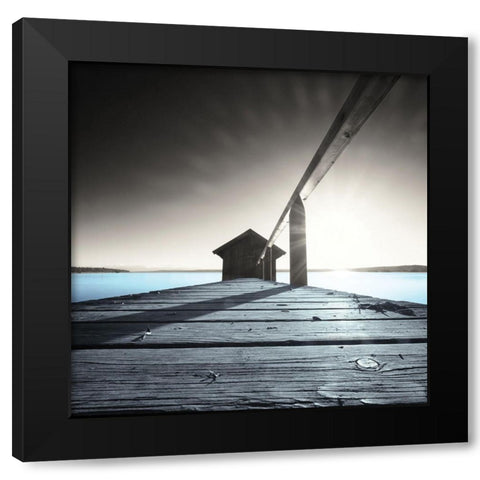 Old Boathouse Black Modern Wood Framed Art Print by Anonymous