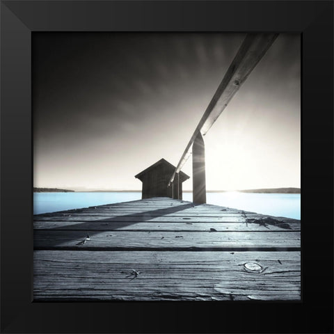 Old Boathouse Black Modern Wood Framed Art Print by Anonymous
