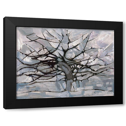 Grey Tree Abstract Black Modern Wood Framed Art Print with Double Matting by Dorvard