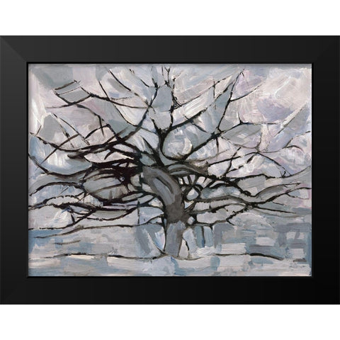 Grey Tree Abstract Black Modern Wood Framed Art Print by Dorvard