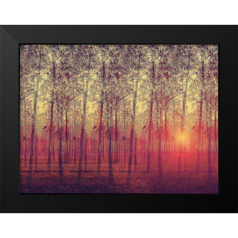 Poplar Trees in the Setting Sun Black Modern Wood Framed Art Print by Anonymous