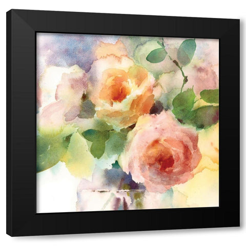 Roses in Vase Black Modern Wood Framed Art Print by Anonymous