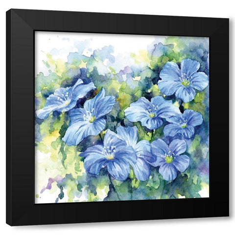 Spring Flowers in Blue Black Modern Wood Framed Art Print by Anonymous