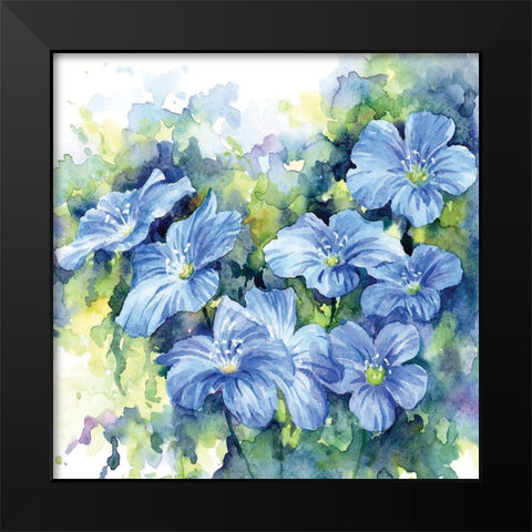Spring Flowers in Blue Black Modern Wood Framed Art Print by Anonymous
