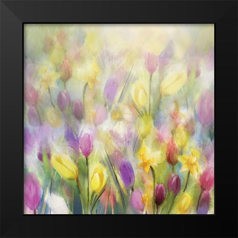 Daffodils and Tulips Black Modern Wood Framed Art Print by Pommingmas, N.