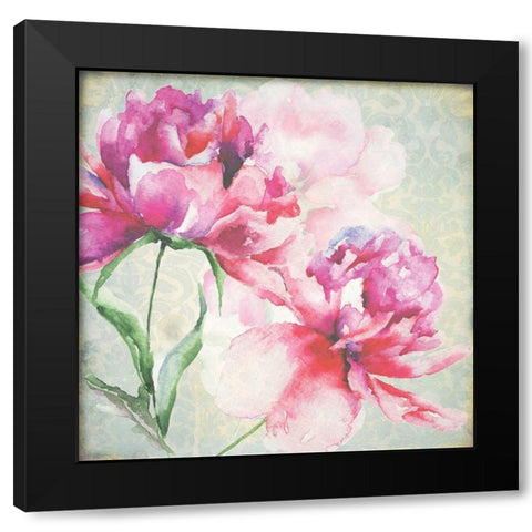 Lovely Peony Blossoms Black Modern Wood Framed Art Print by Jersova, R.