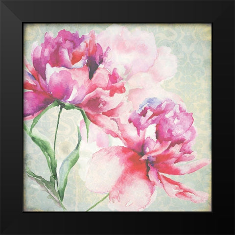 Lovely Peony Blossoms Black Modern Wood Framed Art Print by Jersova, R.