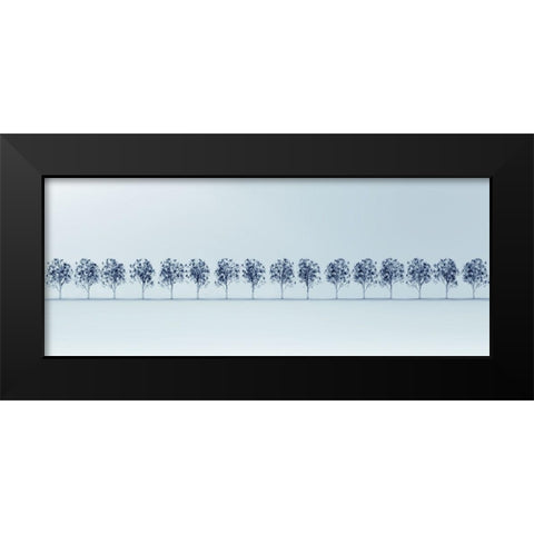 Tree Line in Blue Black Modern Wood Framed Art Print by Anonymous