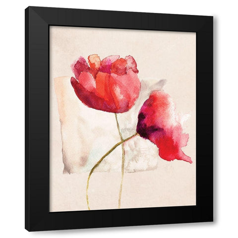 Retro Poppy Watercolor Black Modern Wood Framed Art Print by Jersova, R.