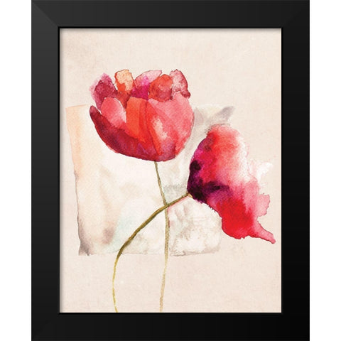 Retro Poppy Watercolor Black Modern Wood Framed Art Print by Jersova, R.