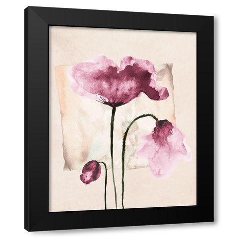 Violet Watercolor Poppies Black Modern Wood Framed Art Print with Double Matting by Jersova, R.