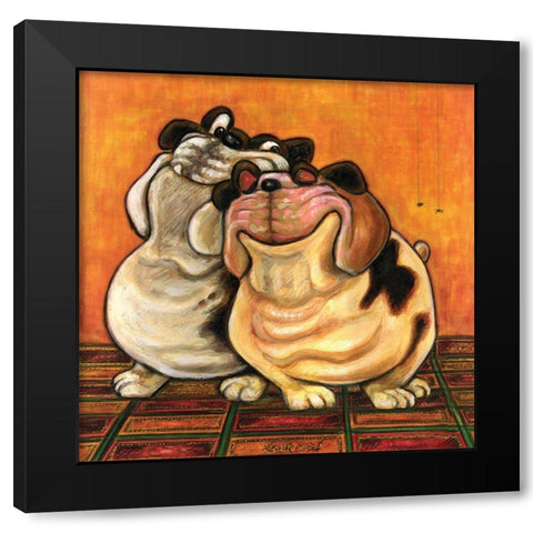 Bulldogs in Love Black Modern Wood Framed Art Print by Kourosh