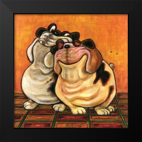 Bulldogs in Love Black Modern Wood Framed Art Print by Kourosh