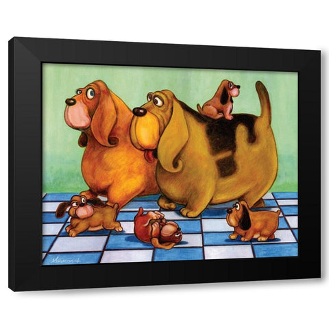 Hounddog Family Picnic Black Modern Wood Framed Art Print with Double Matting by Kourosh