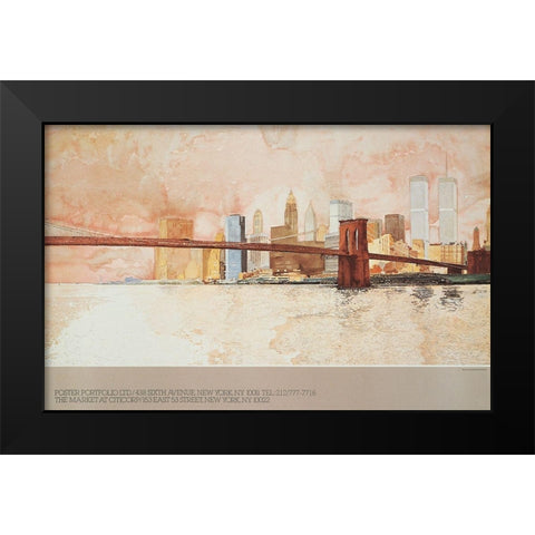 Brooklyn Bridge II Black Modern Wood Framed Art Print by Unknown