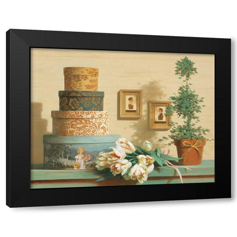 Hat Boxes on Shelf Black Modern Wood Framed Art Print by Unknown