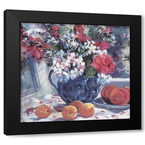 Blue Vase and Fruit Black Modern Wood Framed Art Print with Double Matting by Unknown