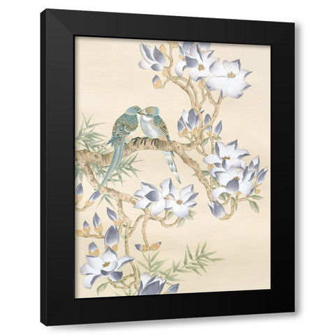 Oriental Lovebirds Black Modern Wood Framed Art Print by Unknown