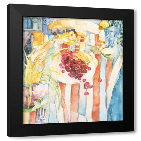 Bowl of Cherries Black Modern Wood Framed Art Print by Unknown