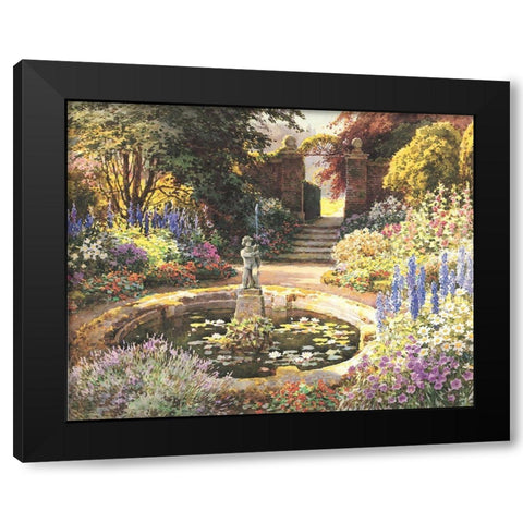 Garden Fountain II Black Modern Wood Framed Art Print with Double Matting by Unknown