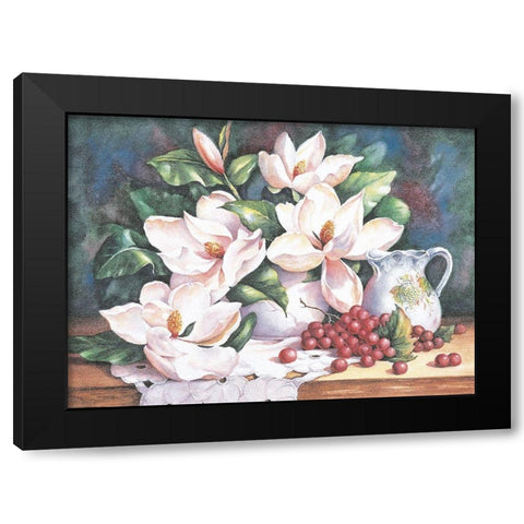 Flowers and Pitcher Black Modern Wood Framed Art Print with Double Matting by Unknown