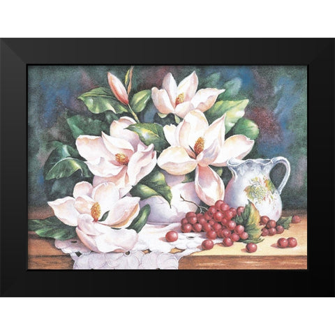 Flowers and Pitcher Black Modern Wood Framed Art Print by Unknown