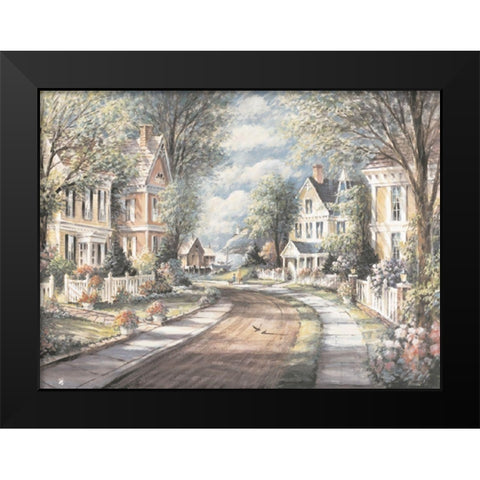 Victorian Street Black Modern Wood Framed Art Print by Unknown