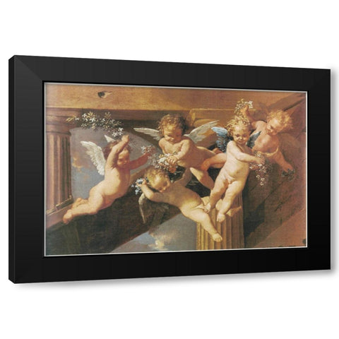 Cherubs Black Modern Wood Framed Art Print with Double Matting by Unknown